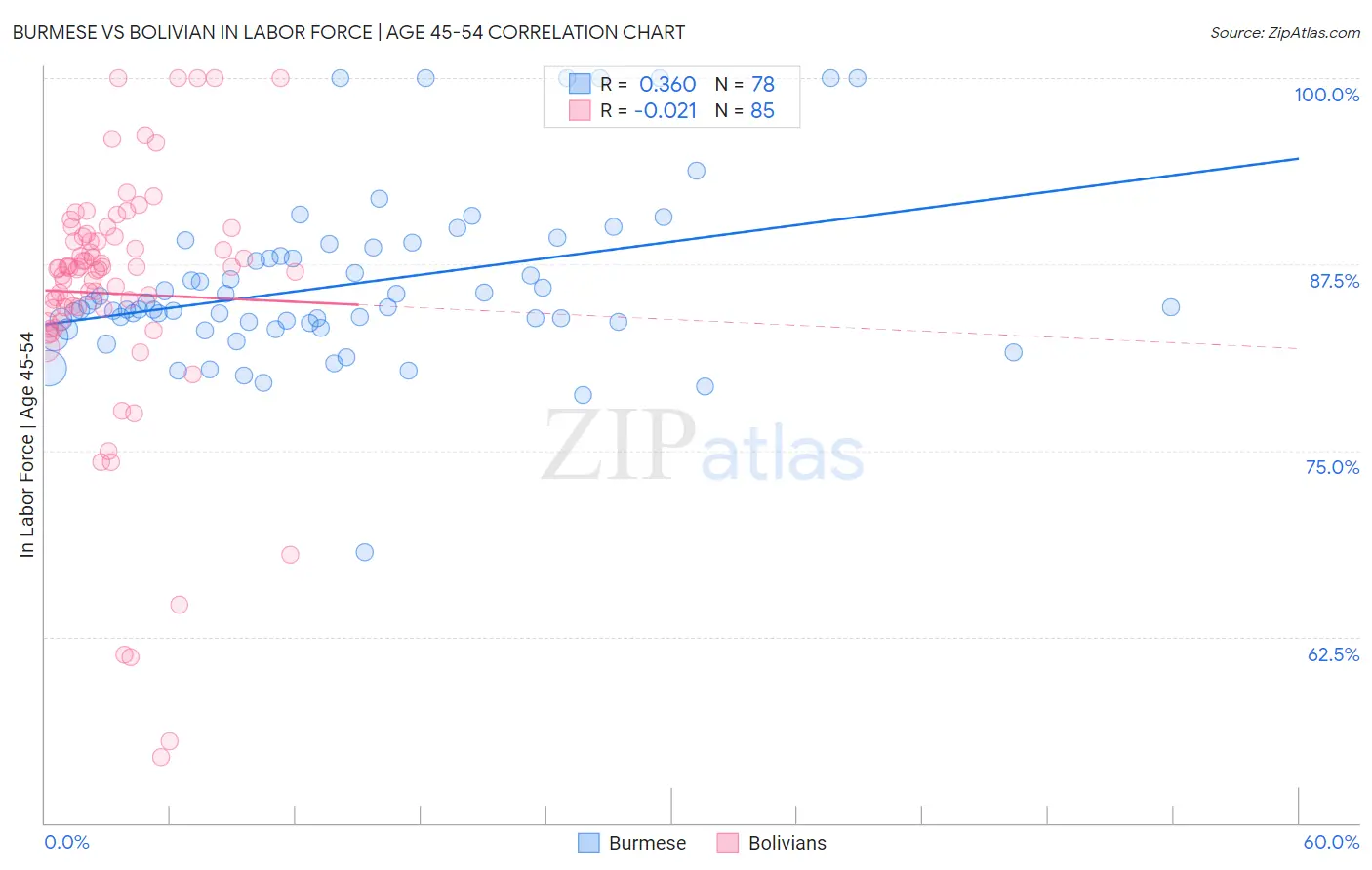 Burmese vs Bolivian In Labor Force | Age 45-54