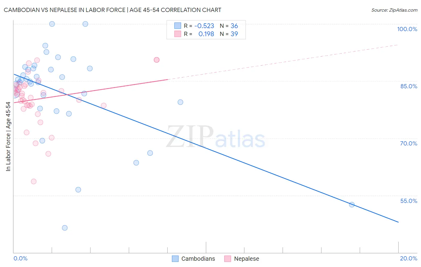 Cambodian vs Nepalese In Labor Force | Age 45-54