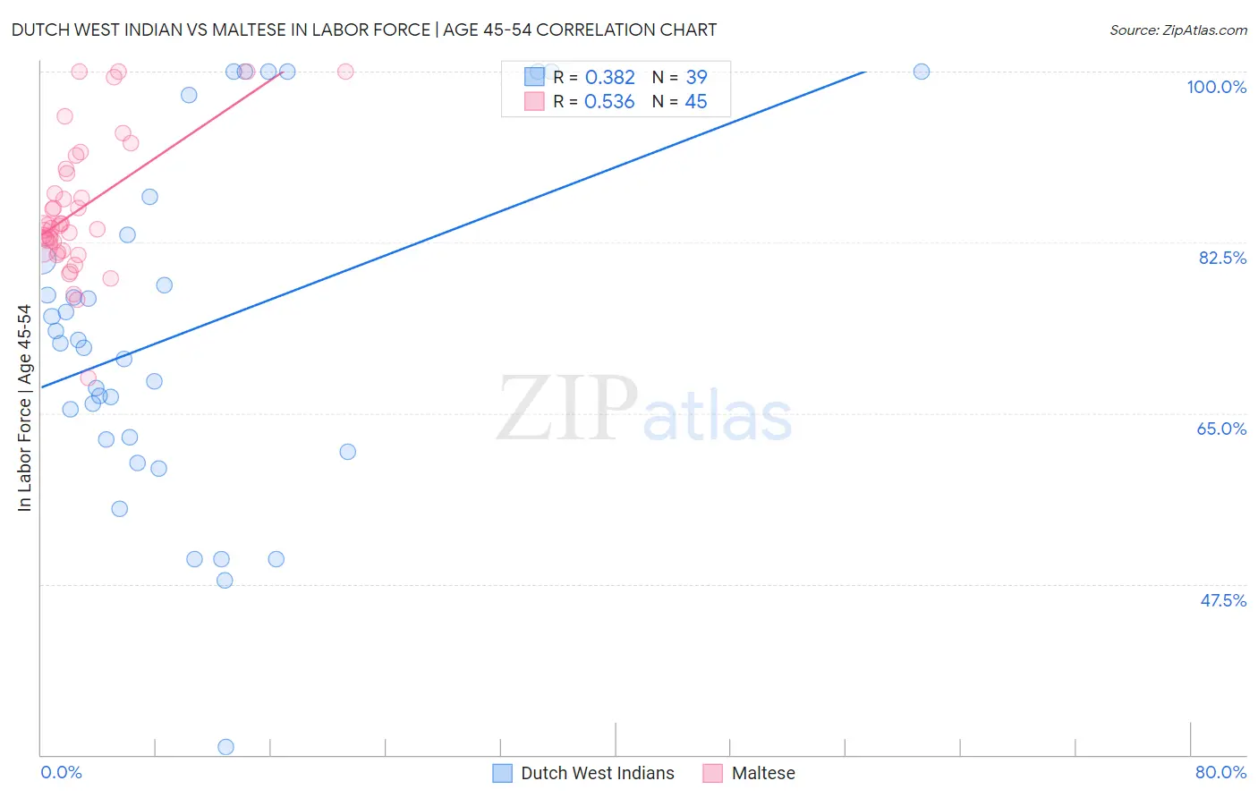 Dutch West Indian vs Maltese In Labor Force | Age 45-54