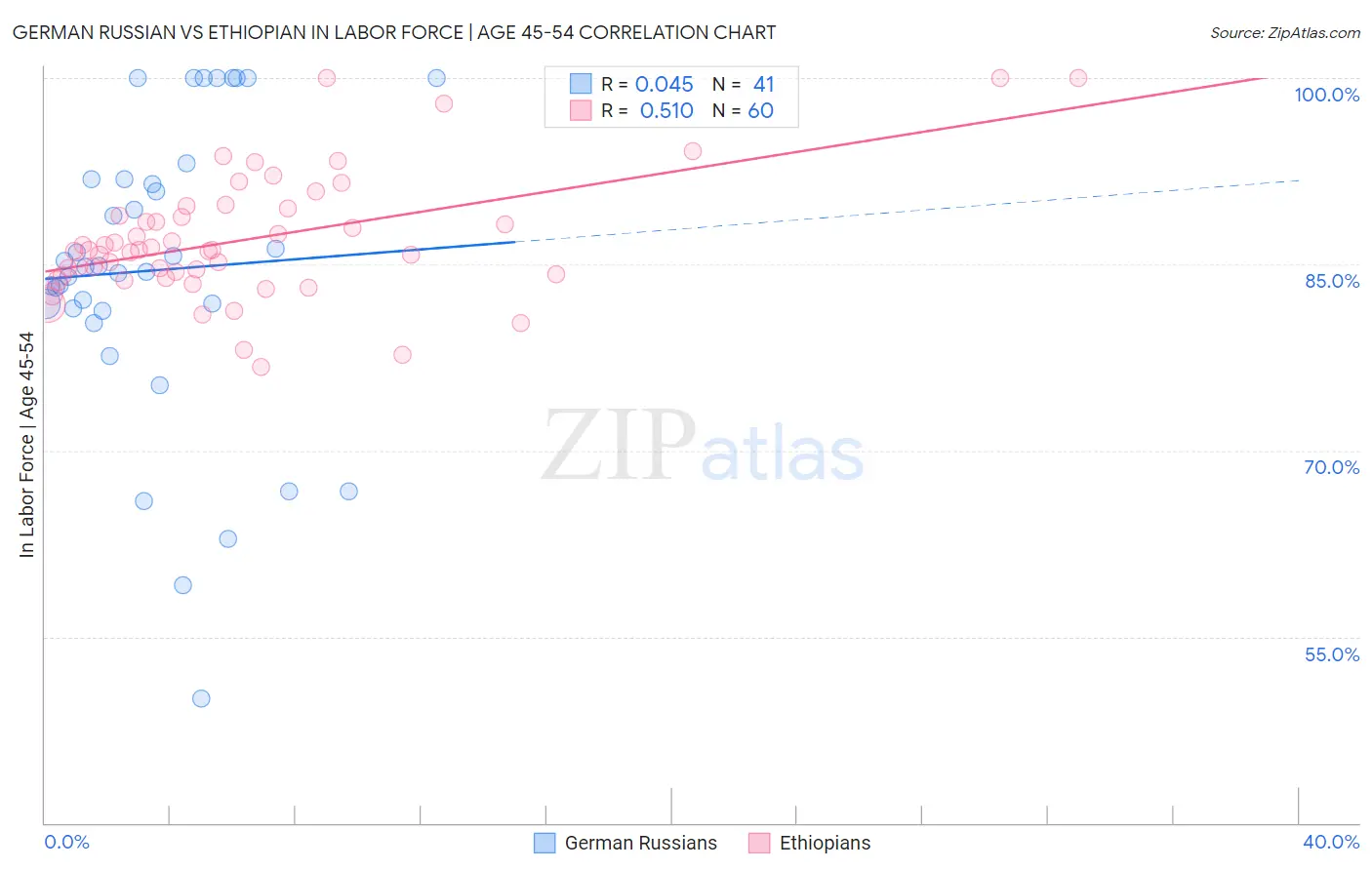 German Russian vs Ethiopian In Labor Force | Age 45-54