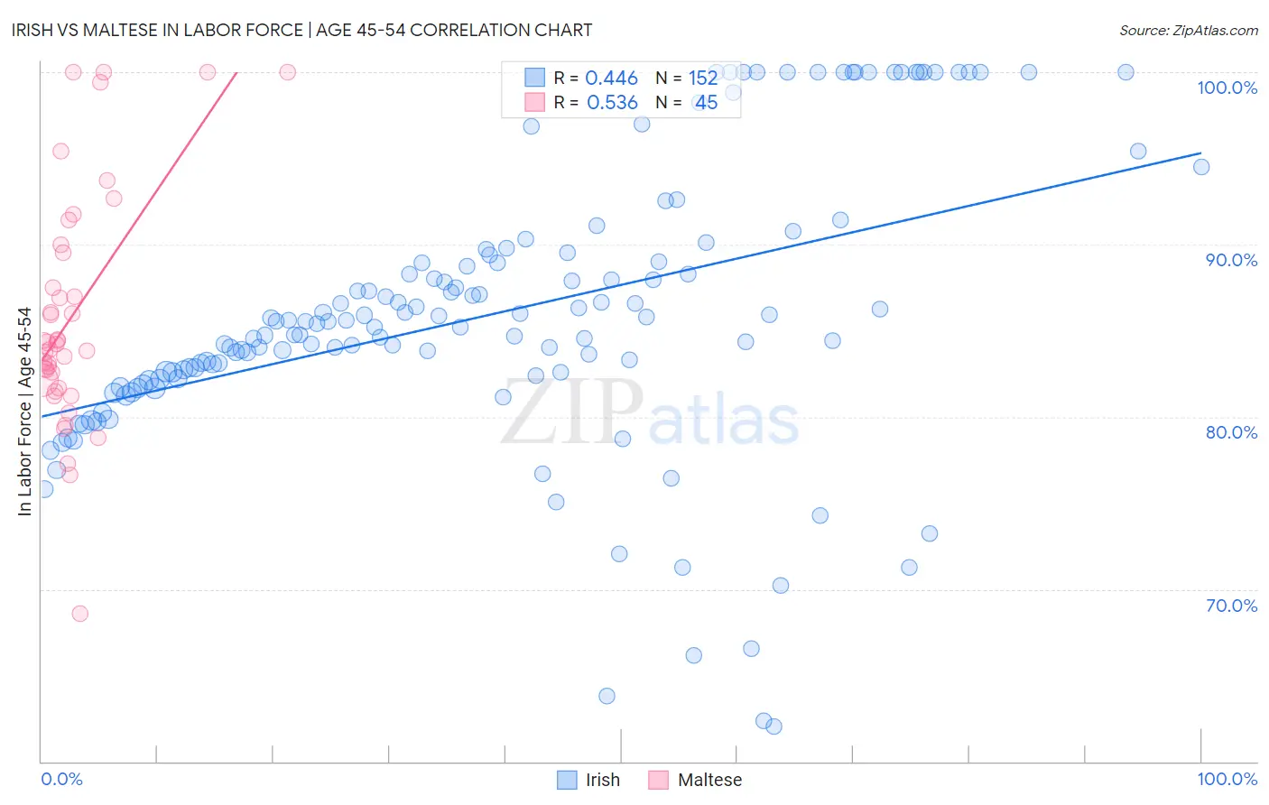 Irish vs Maltese In Labor Force | Age 45-54