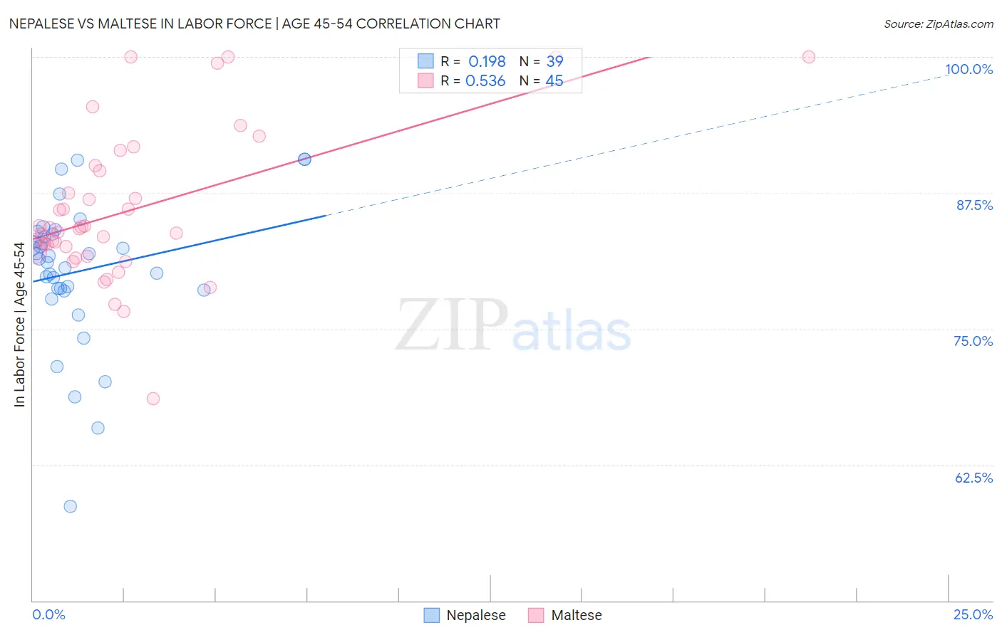 Nepalese vs Maltese In Labor Force | Age 45-54