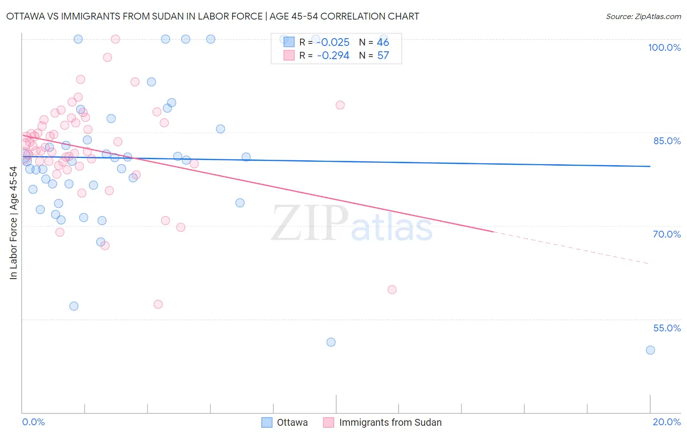 Ottawa vs Immigrants from Sudan In Labor Force | Age 45-54