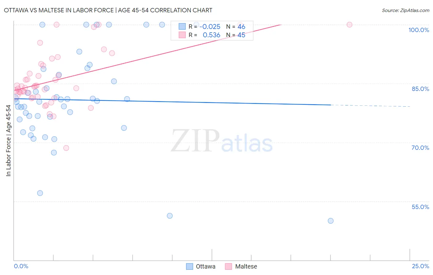 Ottawa vs Maltese In Labor Force | Age 45-54