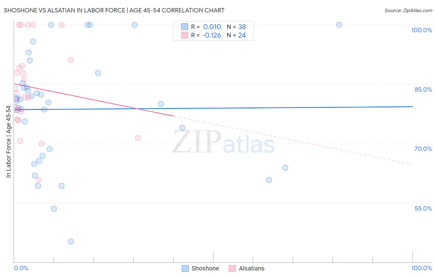 Shoshone vs Alsatian In Labor Force | Age 45-54