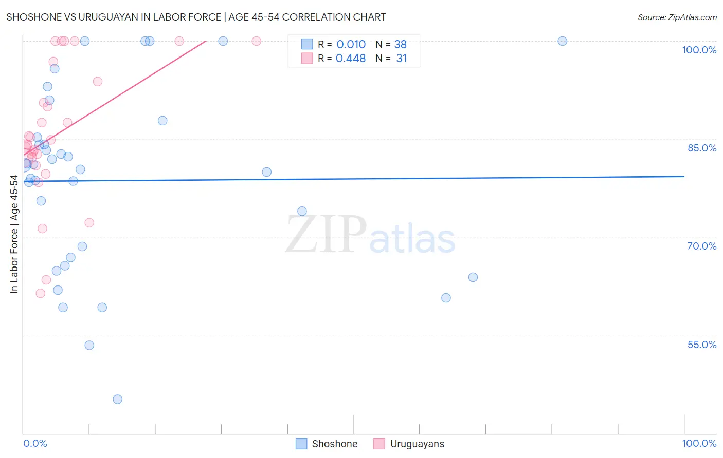 Shoshone vs Uruguayan In Labor Force | Age 45-54