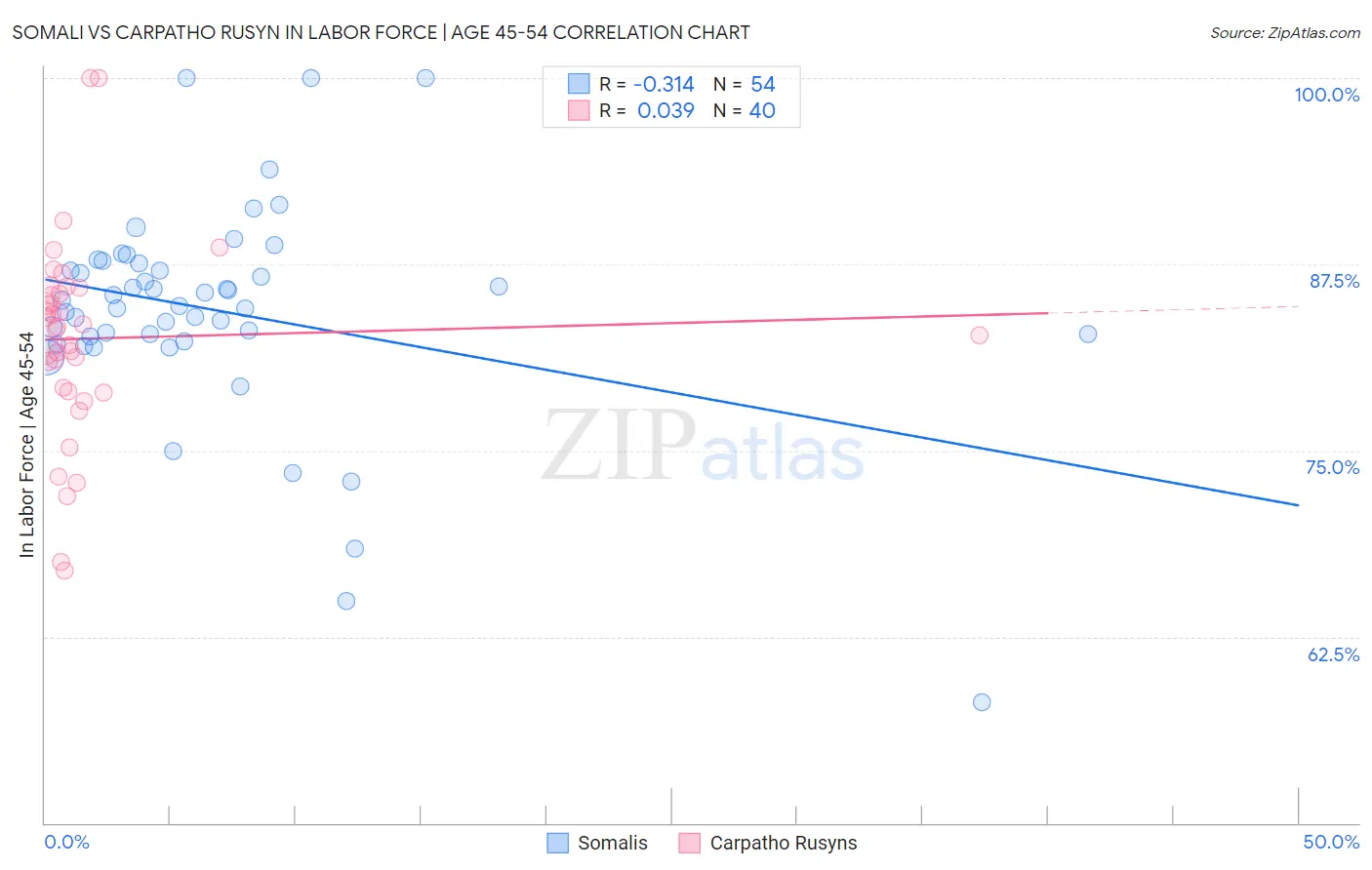 Somali vs Carpatho Rusyn In Labor Force | Age 45-54