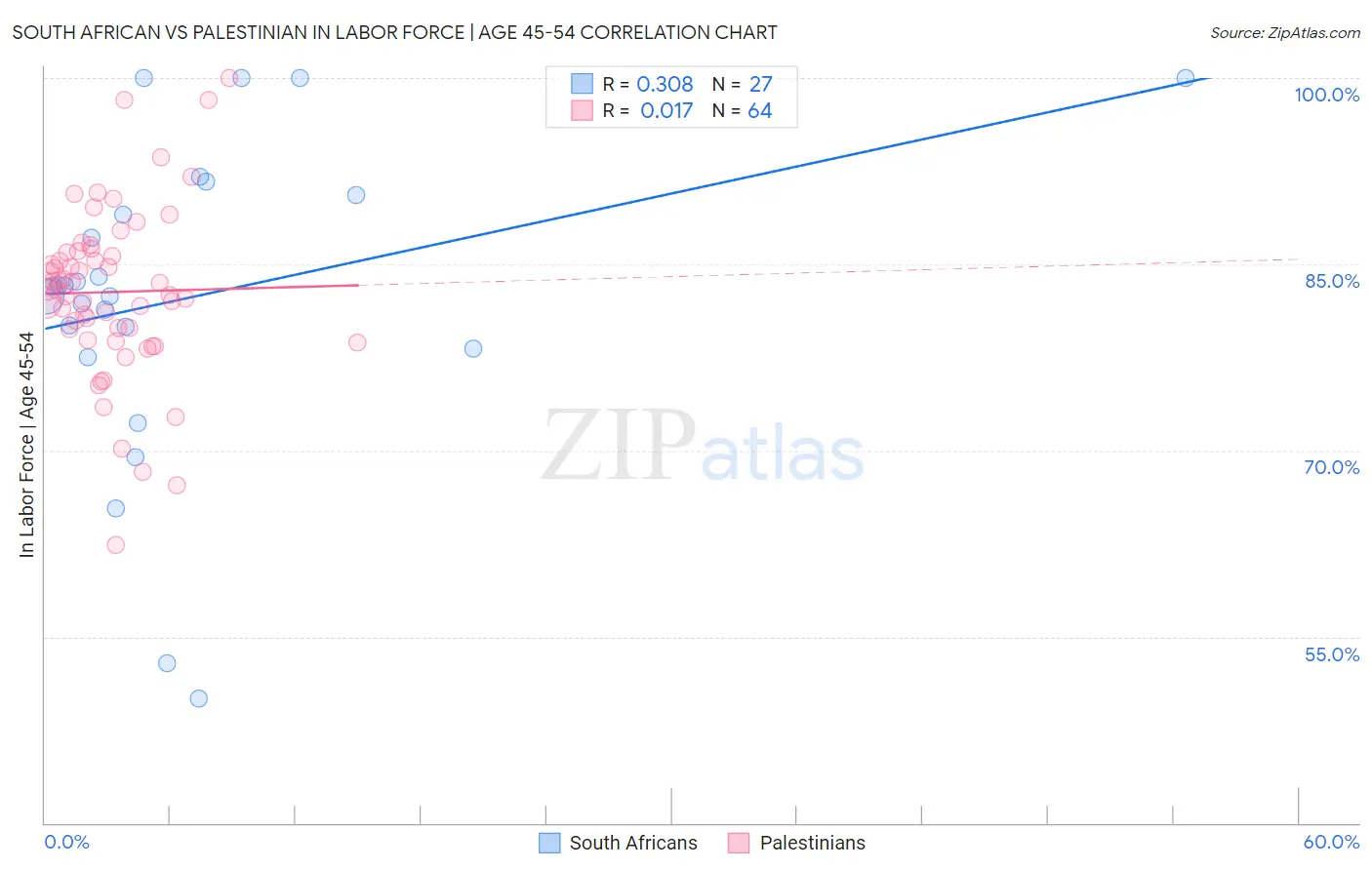 South African vs Palestinian In Labor Force | Age 45-54