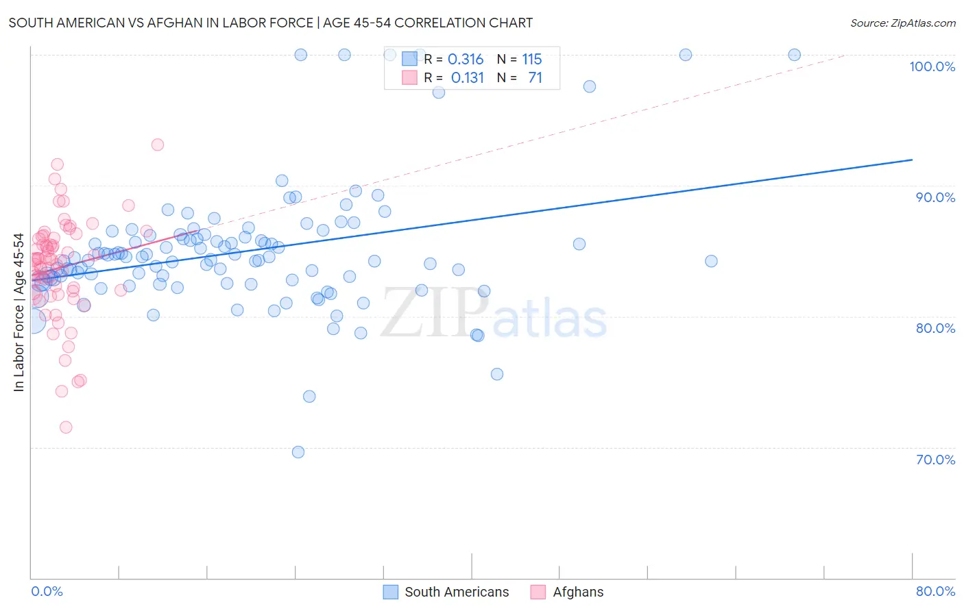 South American vs Afghan In Labor Force | Age 45-54