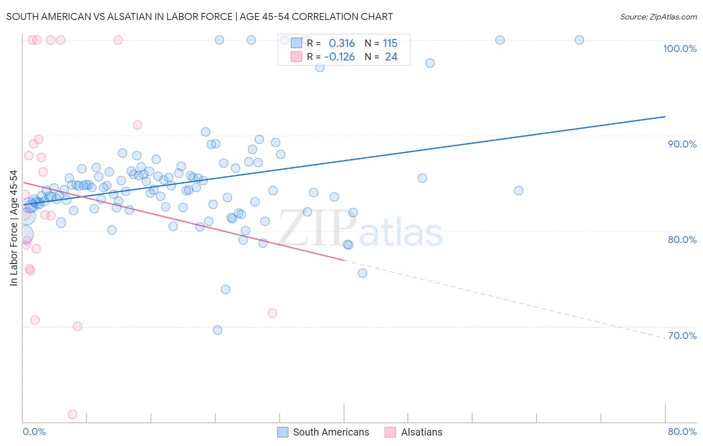 South American vs Alsatian In Labor Force | Age 45-54