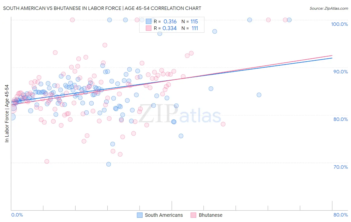 South American vs Bhutanese In Labor Force | Age 45-54