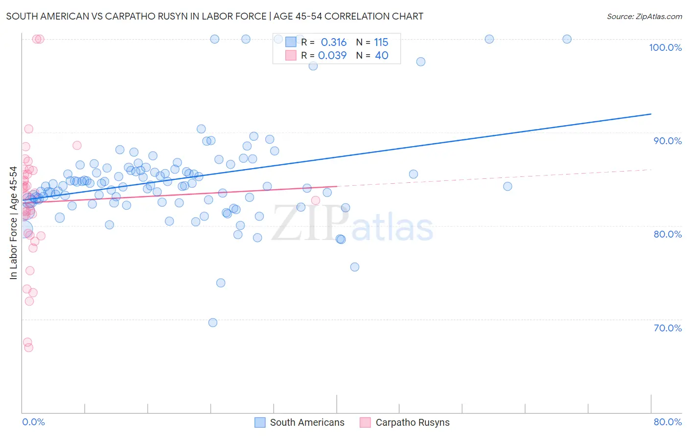South American vs Carpatho Rusyn In Labor Force | Age 45-54
