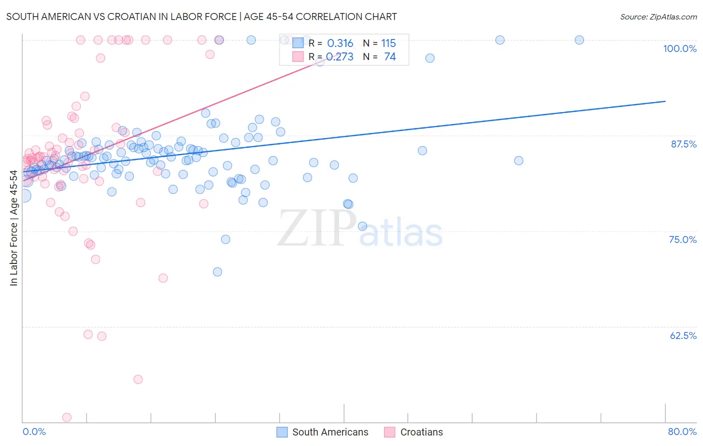 South American vs Croatian In Labor Force | Age 45-54