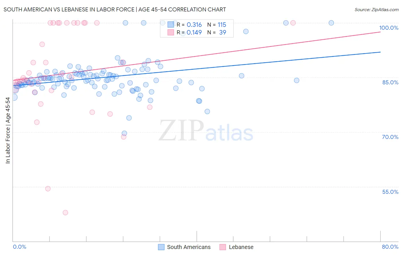 South American vs Lebanese In Labor Force | Age 45-54