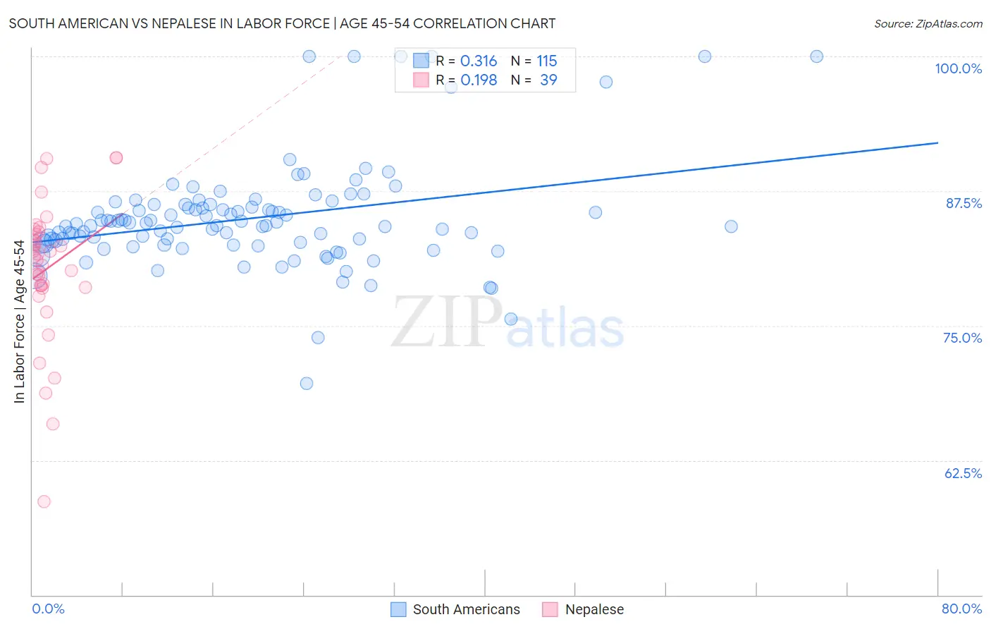 South American vs Nepalese In Labor Force | Age 45-54