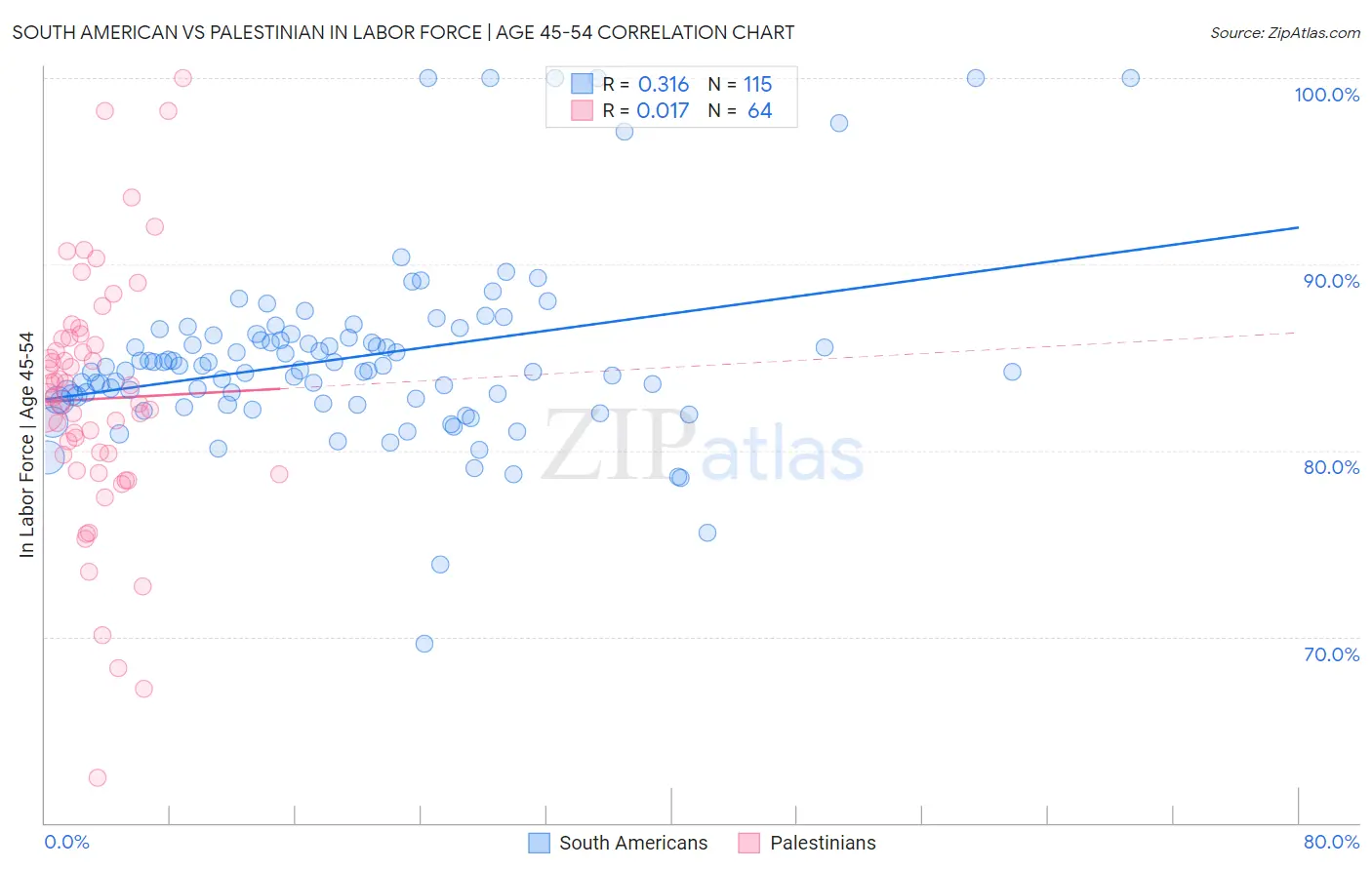 South American vs Palestinian In Labor Force | Age 45-54