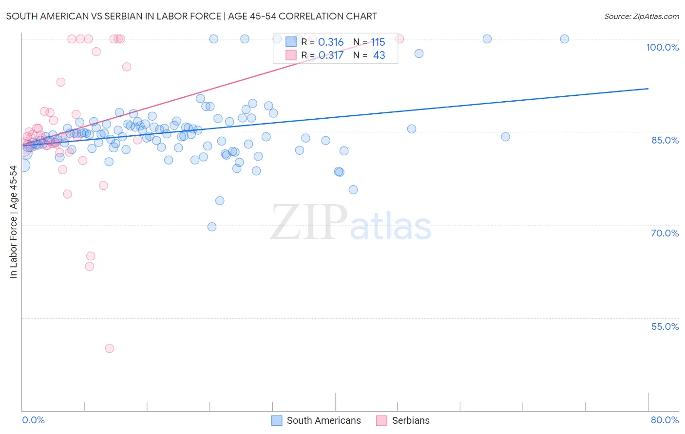 South American vs Serbian In Labor Force | Age 45-54