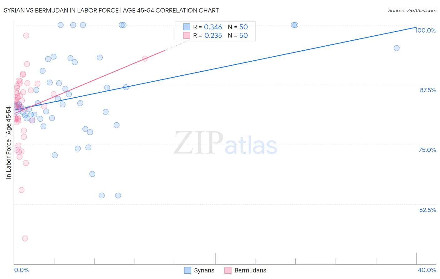 Syrian vs Bermudan In Labor Force | Age 45-54