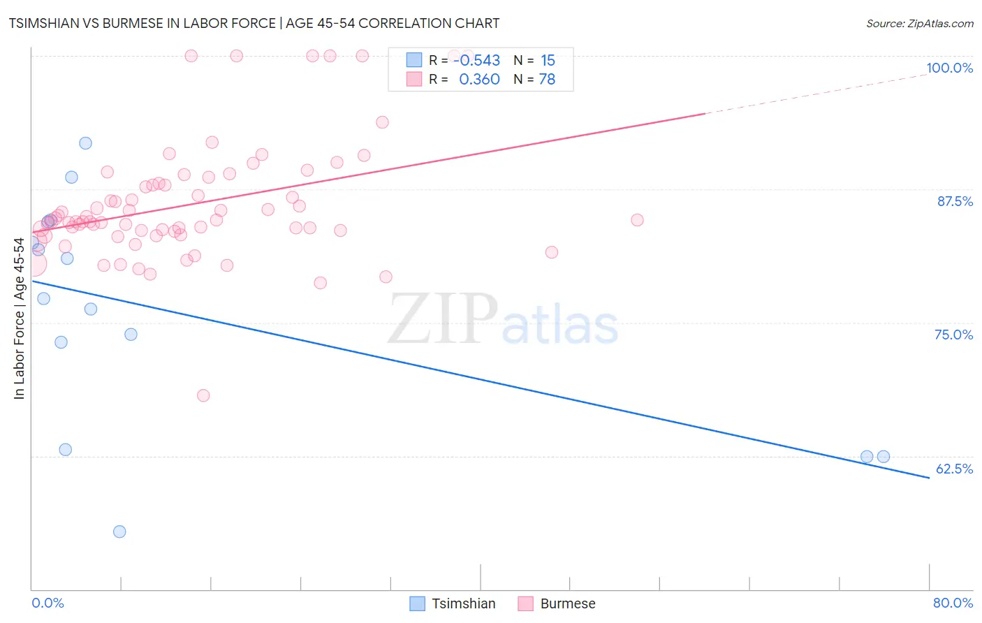 Tsimshian vs Burmese In Labor Force | Age 45-54