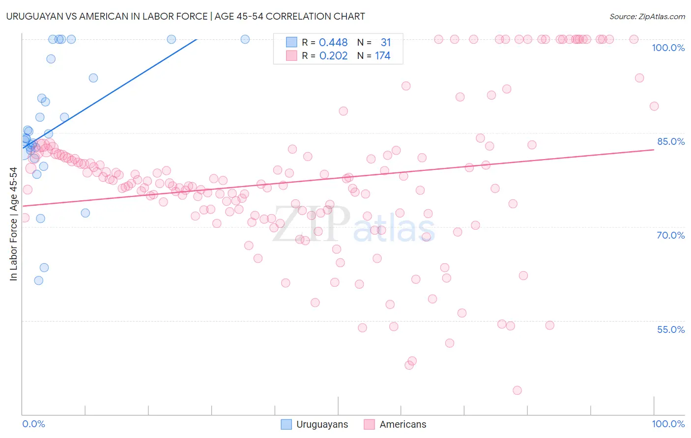 Uruguayan vs American In Labor Force | Age 45-54