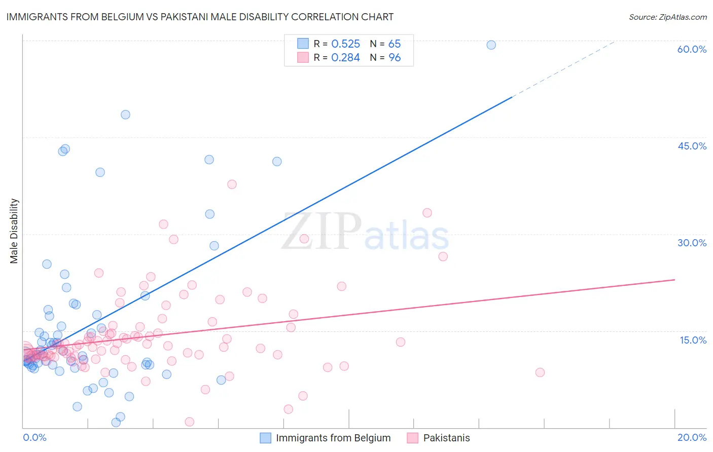 Immigrants from Belgium vs Pakistani Male Disability