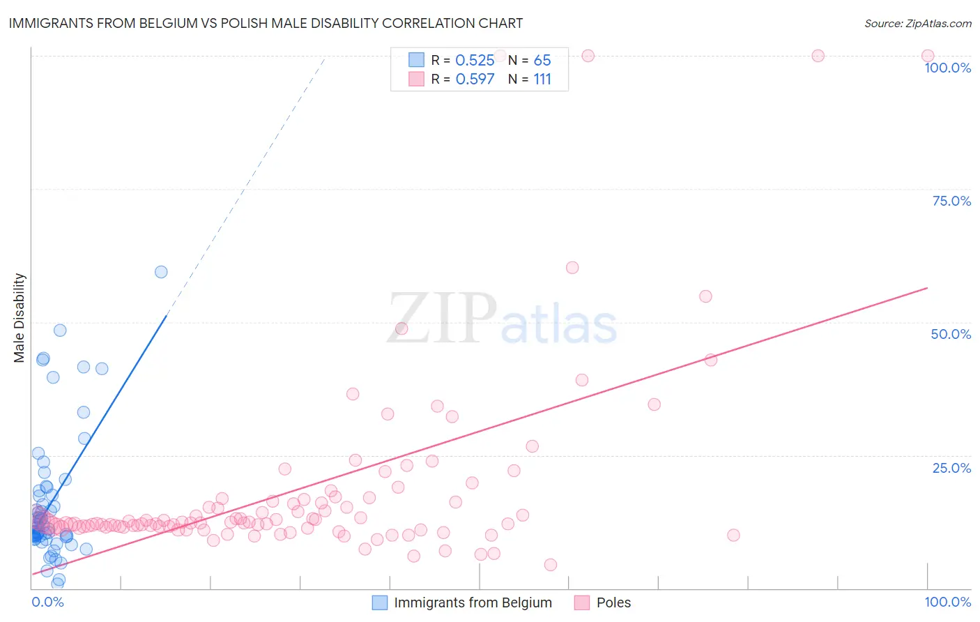 Immigrants from Belgium vs Polish Male Disability