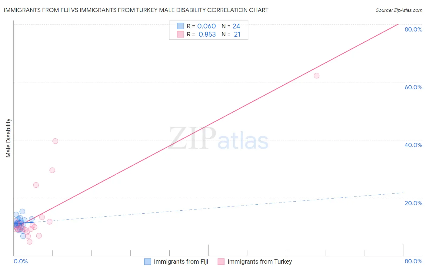 Immigrants from Fiji vs Immigrants from Turkey Male Disability