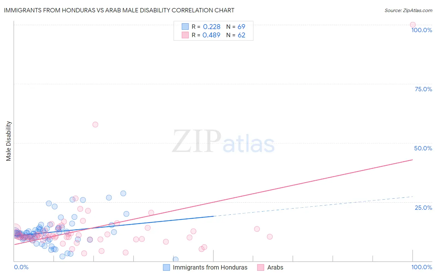 Immigrants from Honduras vs Arab Male Disability