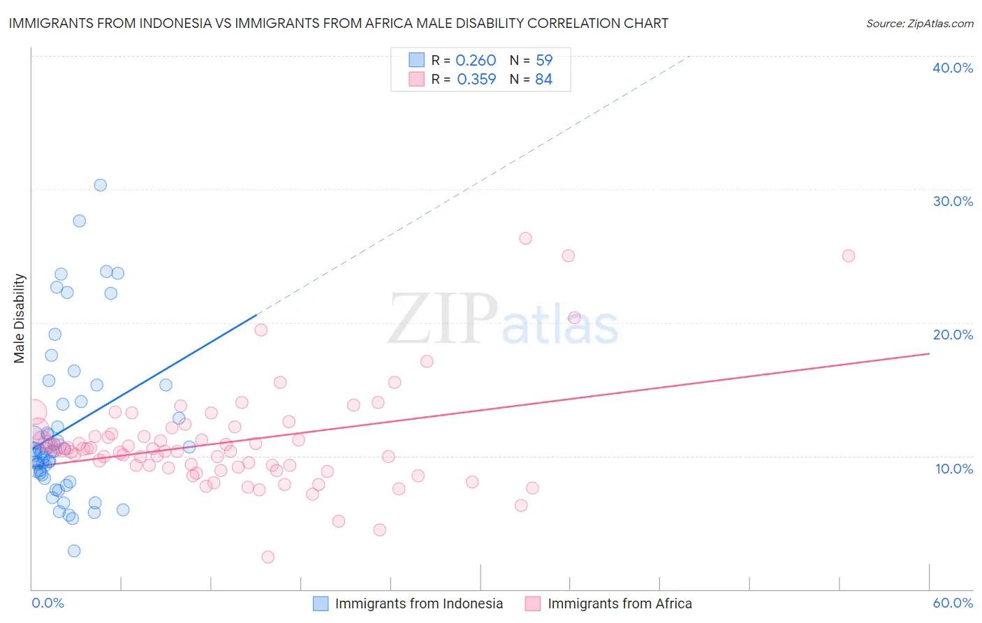 Immigrants from Indonesia vs Immigrants from Africa Male Disability
