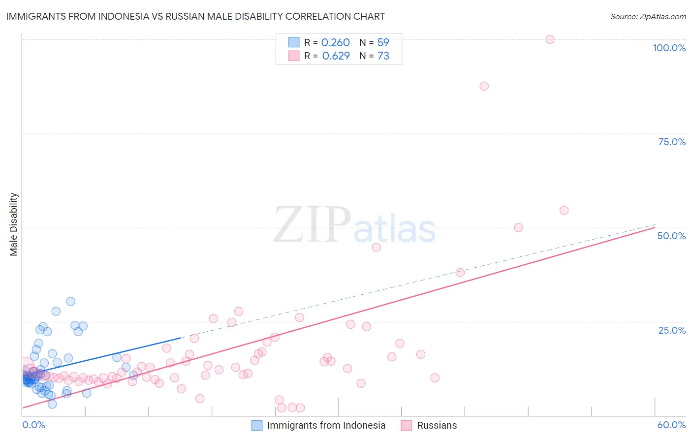 Immigrants from Indonesia vs Russian Male Disability
