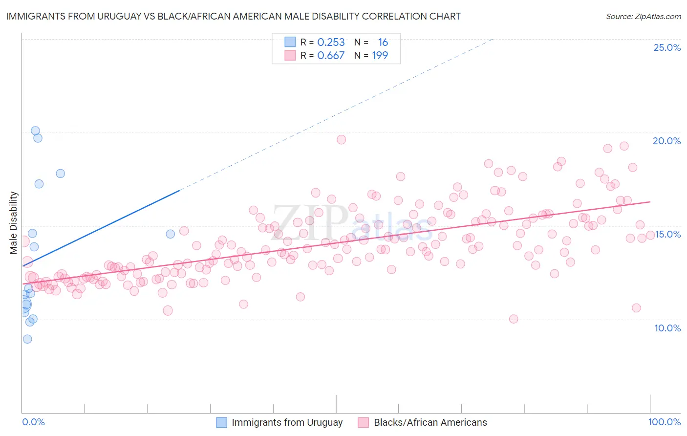 Immigrants from Uruguay vs Black/African American Male Disability