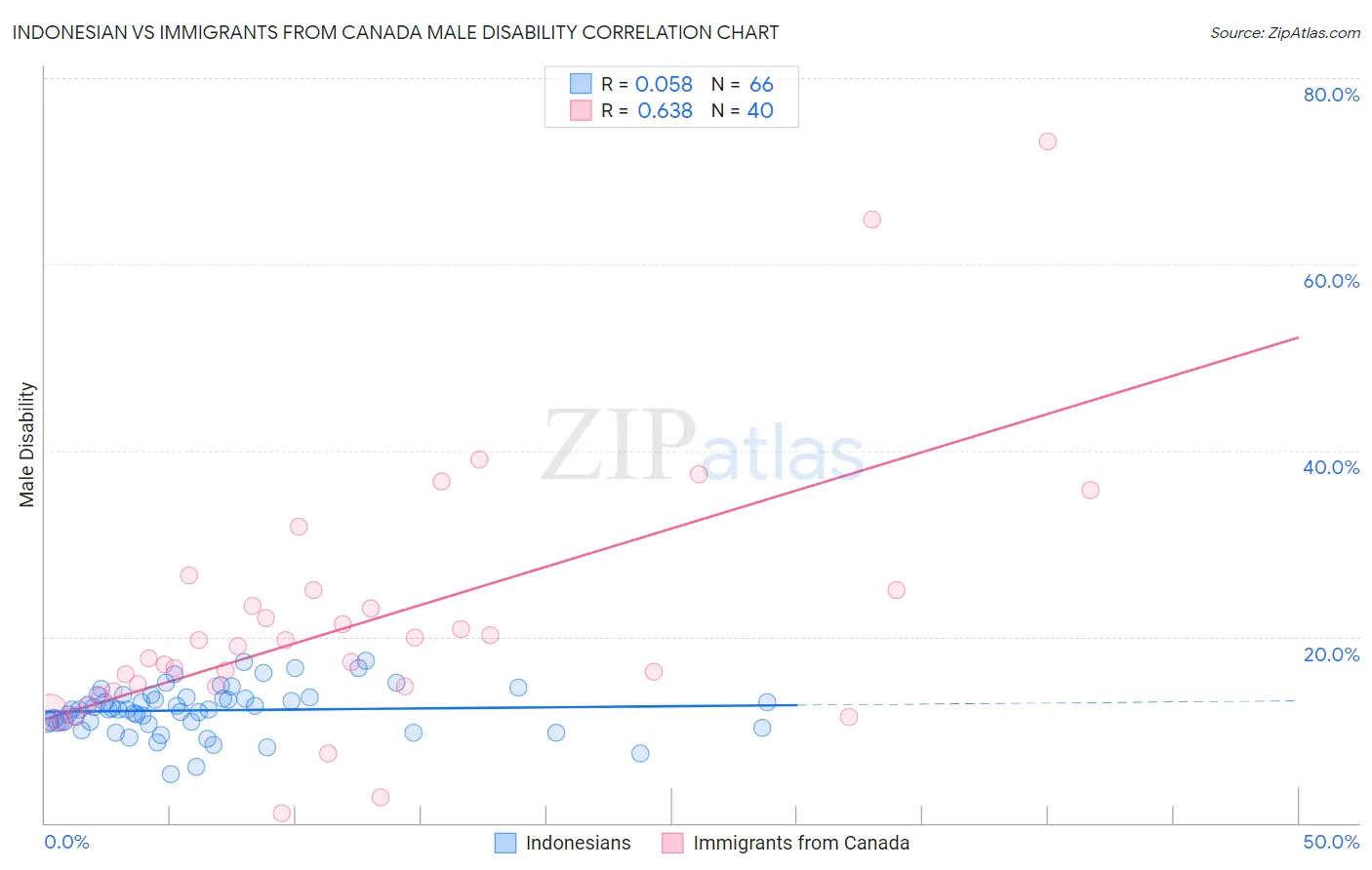 Indonesian vs Immigrants from Canada Male Disability