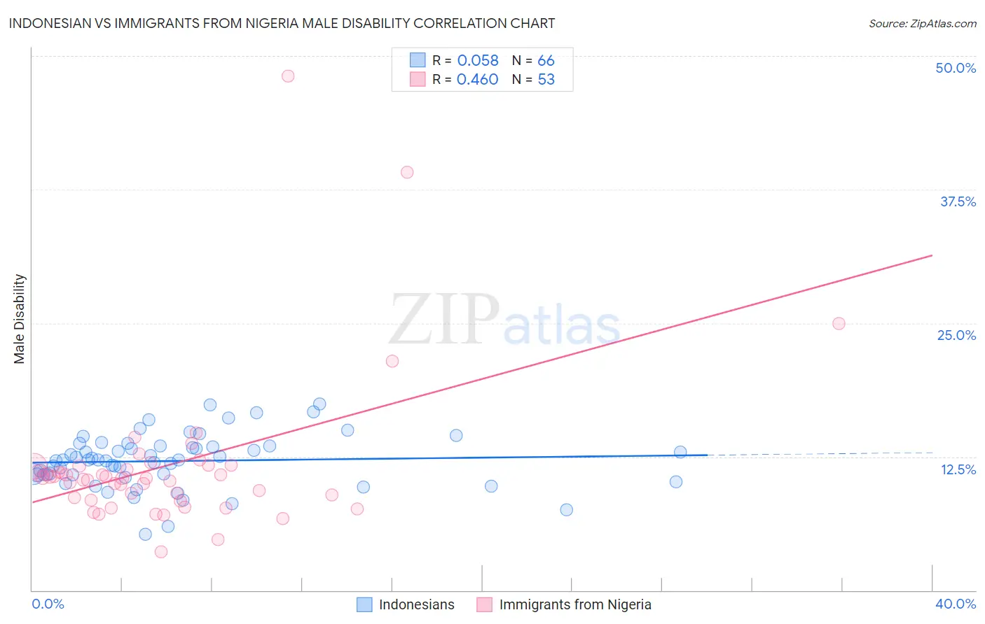 Indonesian vs Immigrants from Nigeria Male Disability