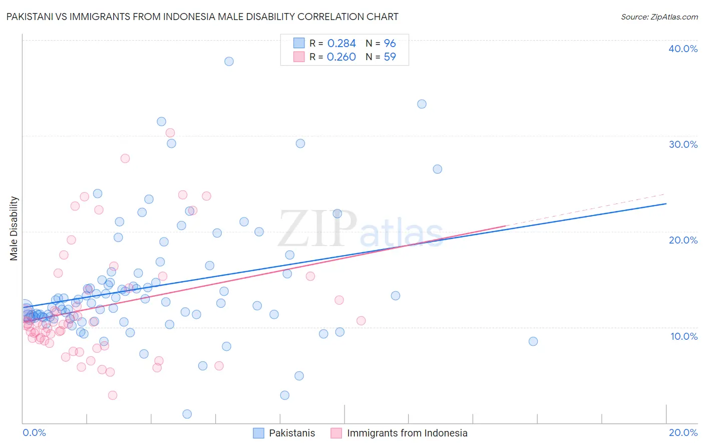 Pakistani vs Immigrants from Indonesia Male Disability