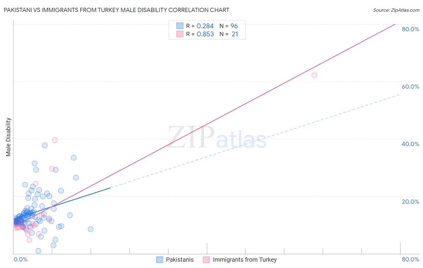 Pakistani vs Immigrants from Turkey Male Disability