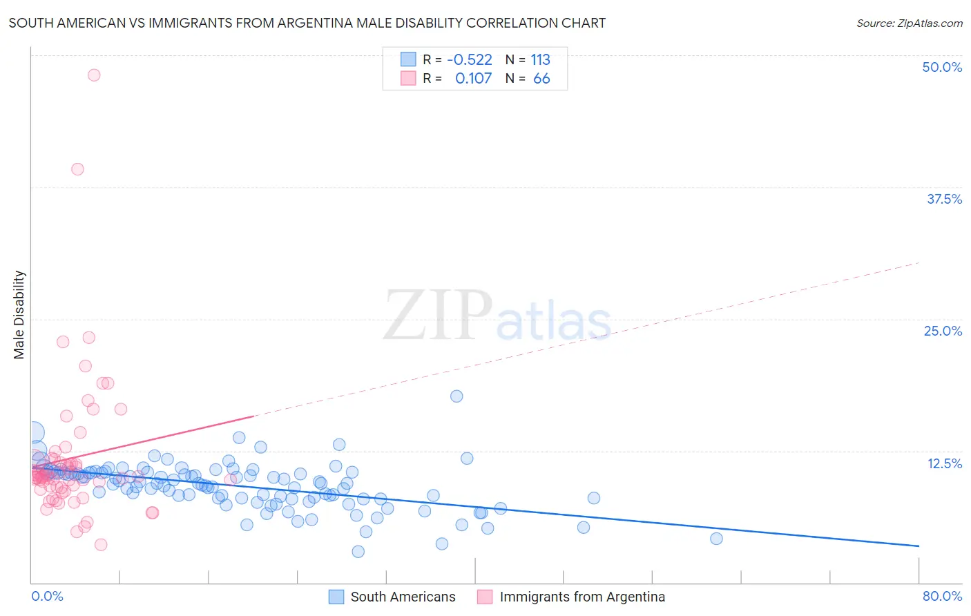 South American vs Immigrants from Argentina Male Disability