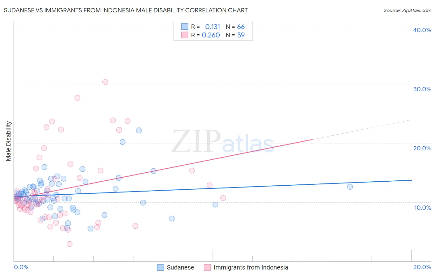 Sudanese vs Immigrants from Indonesia Male Disability