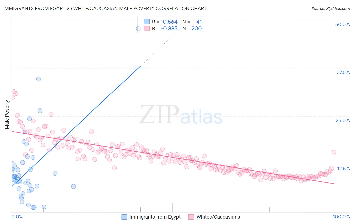 Immigrants from Egypt vs White/Caucasian Male Poverty