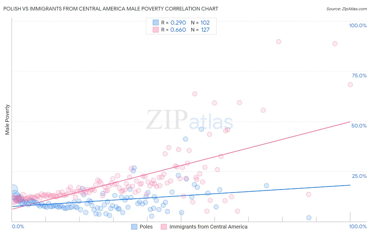 Polish vs Immigrants from Central America Male Poverty