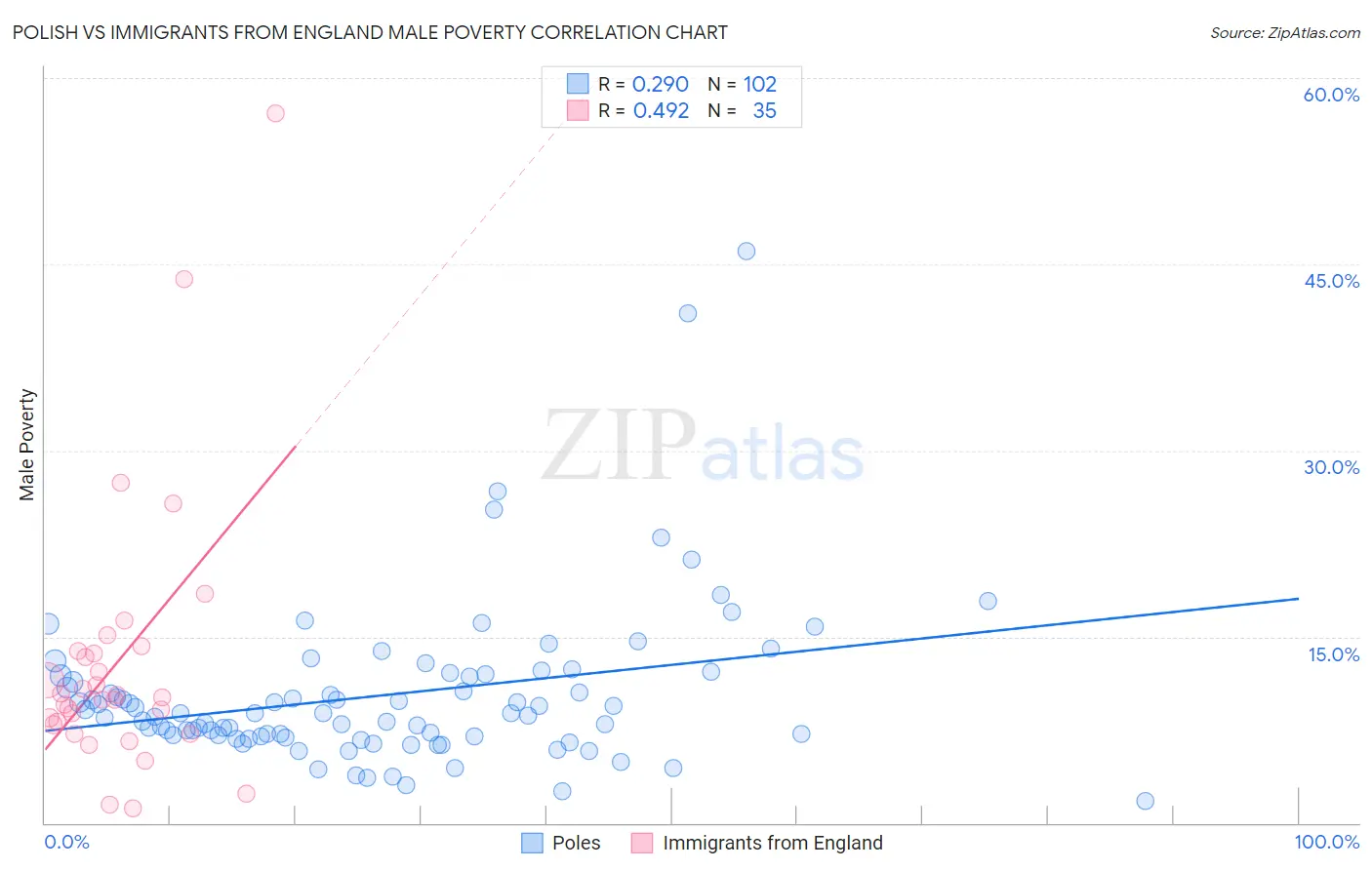 Polish vs Immigrants from England Male Poverty