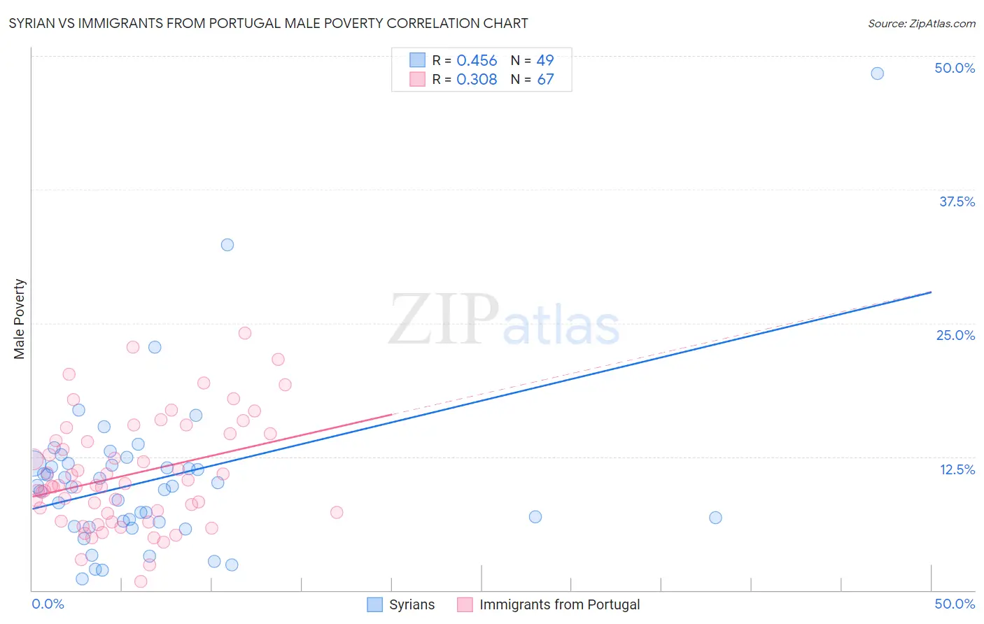 Syrian vs Immigrants from Portugal Male Poverty