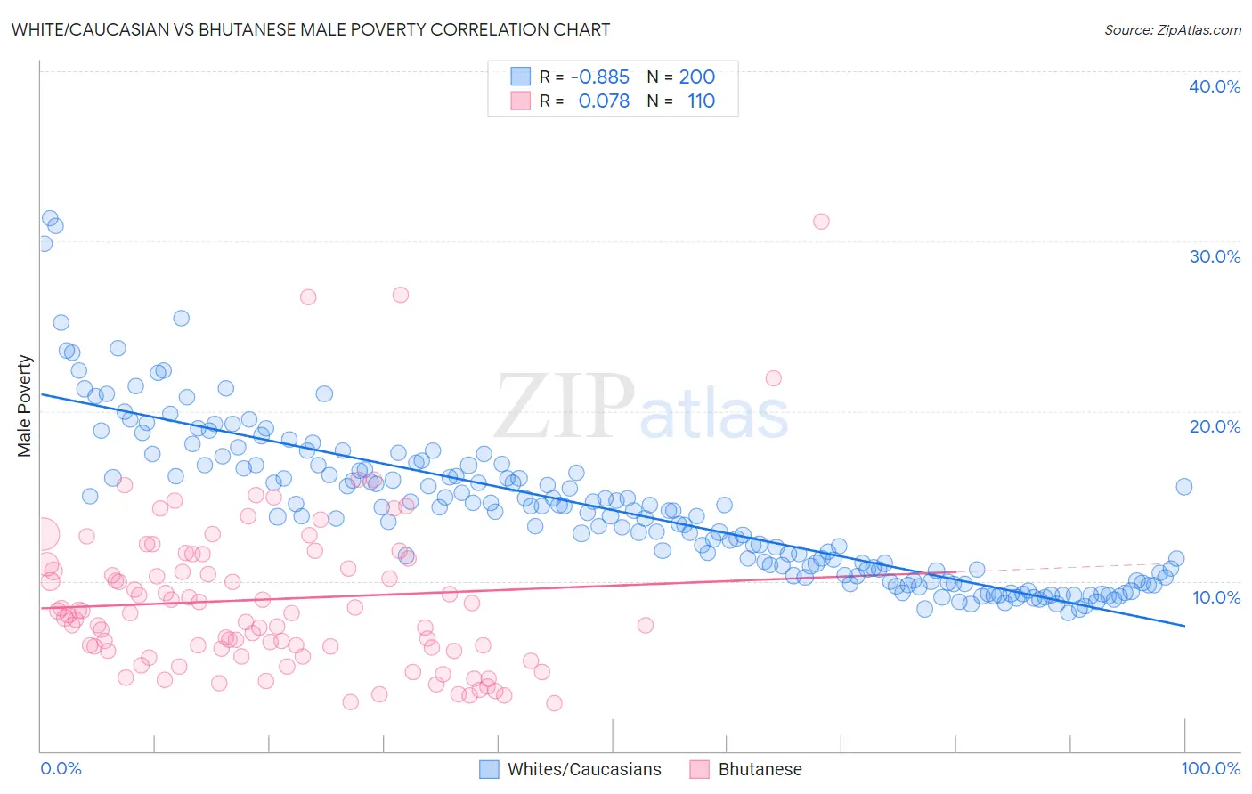 White/Caucasian vs Bhutanese Male Poverty
