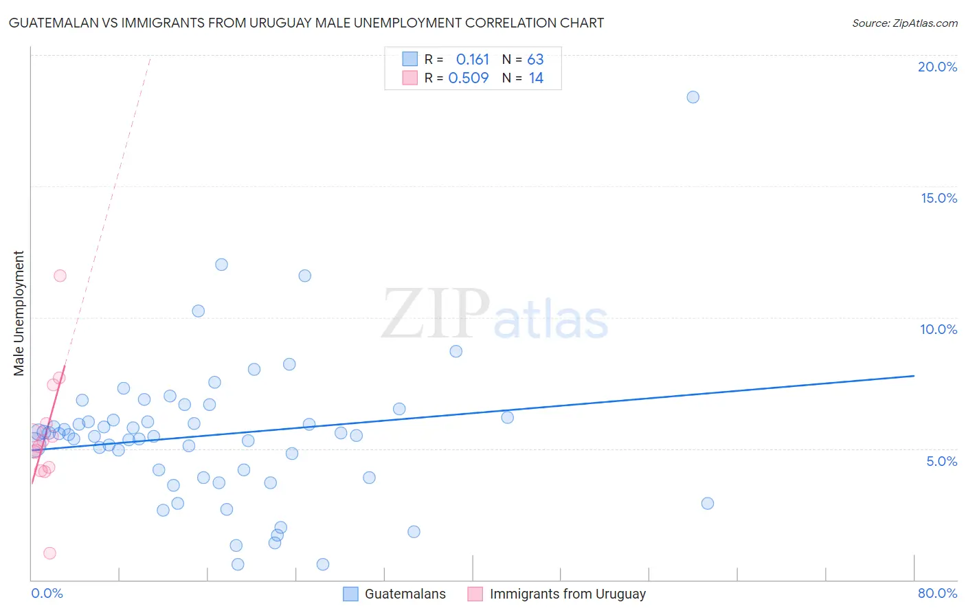 Guatemalan vs Immigrants from Uruguay Male Unemployment