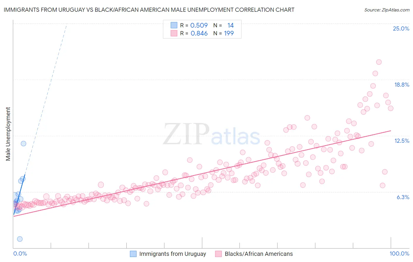 Immigrants from Uruguay vs Black/African American Male Unemployment