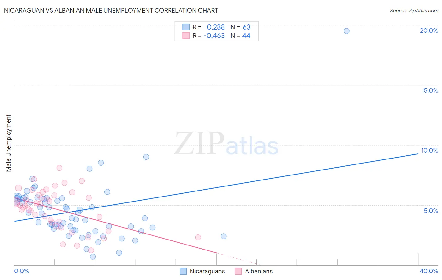 Nicaraguan vs Albanian Male Unemployment