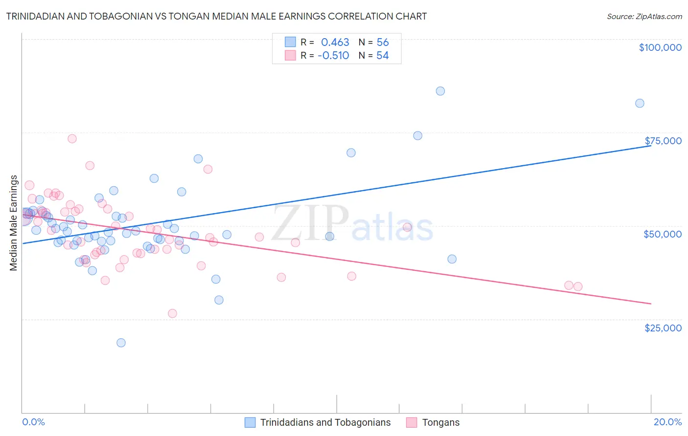 Trinidadian and Tobagonian vs Tongan Median Male Earnings