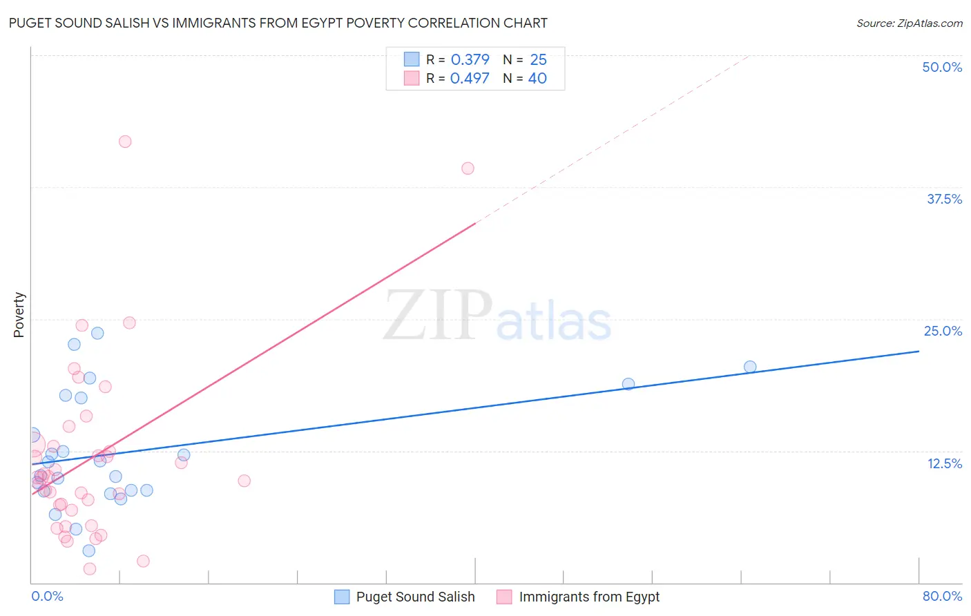 Puget Sound Salish vs Immigrants from Egypt Poverty