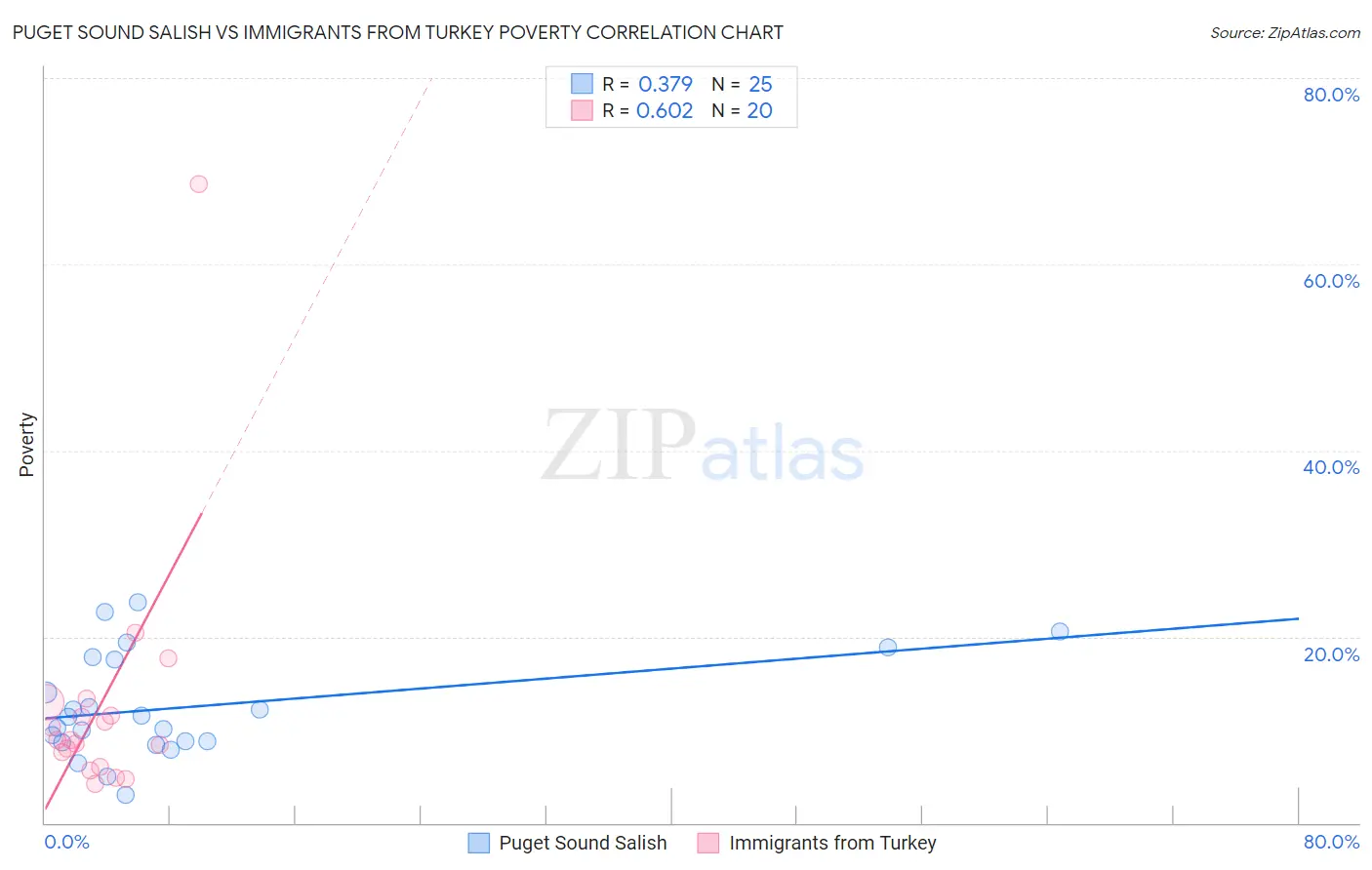 Puget Sound Salish vs Immigrants from Turkey Poverty