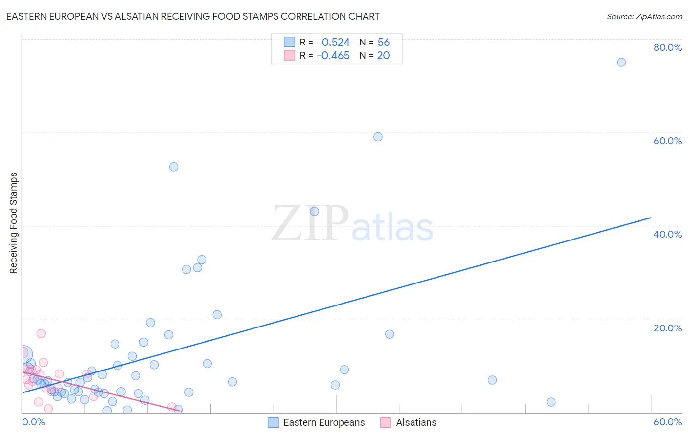 Eastern European vs Alsatian Receiving Food Stamps