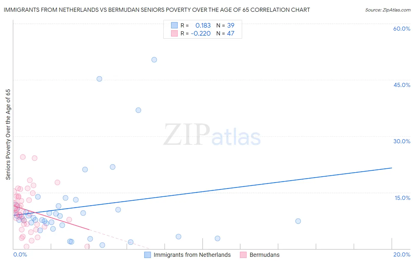 Immigrants from Netherlands vs Bermudan Seniors Poverty Over the Age of 65